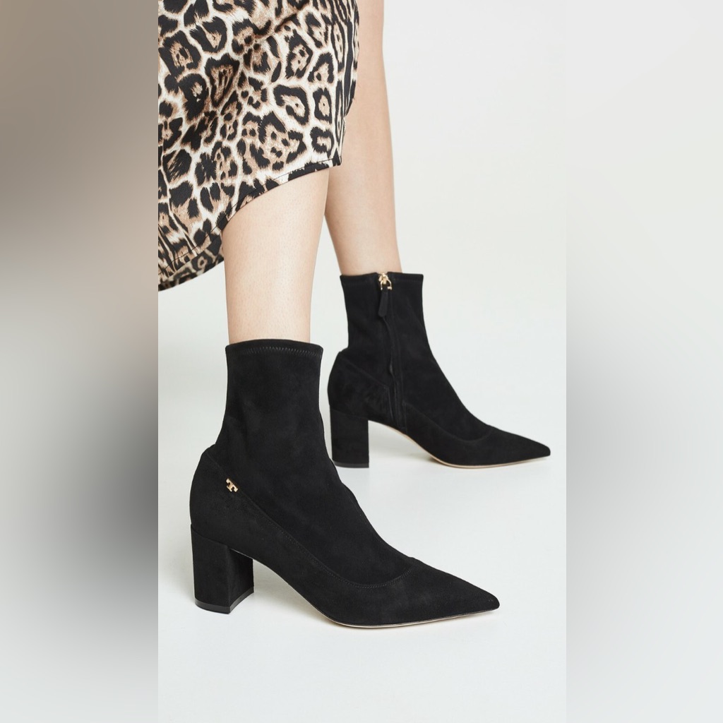 Tory Burch Penelope 65 Bootie Stretch Suede Black Boots Sz8.5 Msrp: 458